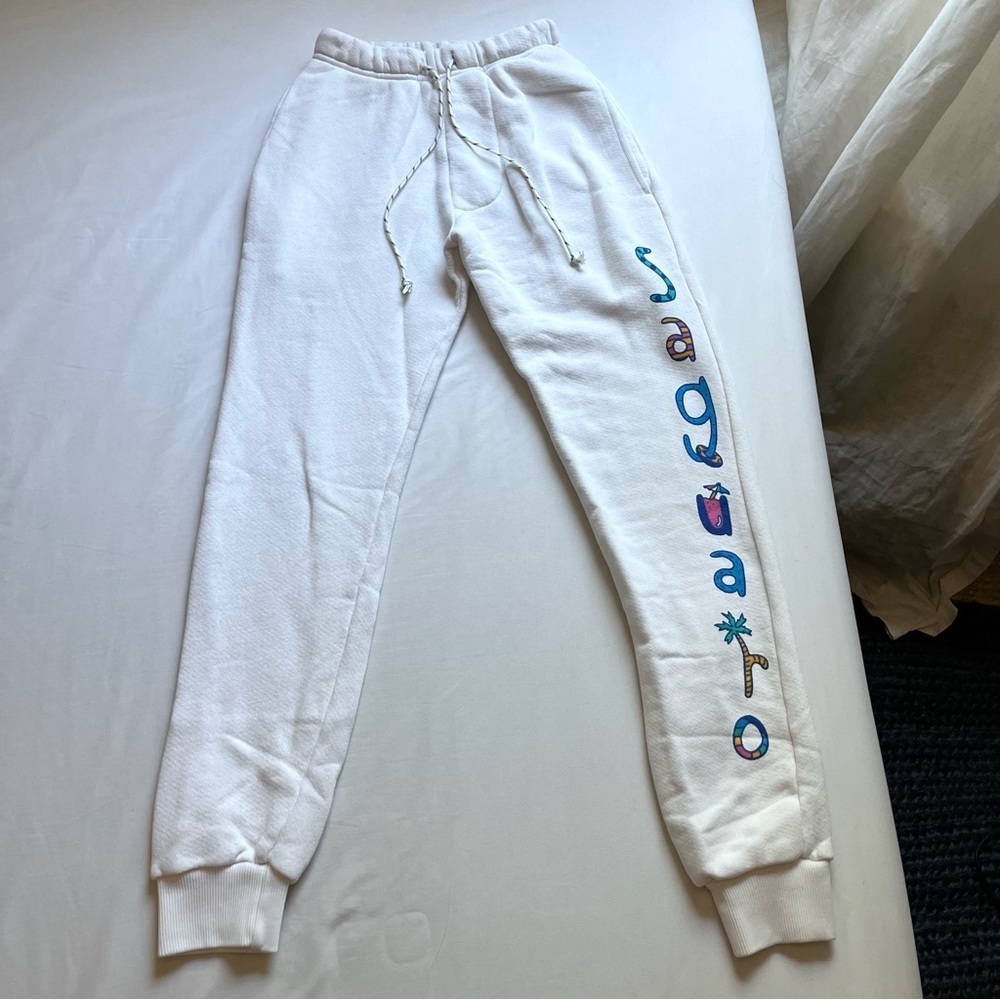 MOKUYOBI IS white cotton text print graphic knit jogger‎ cropped sweat pants
